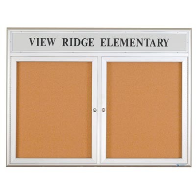 60 x 36" Double Door Illuminated 4" Radius Frame Enclosed Corkboard